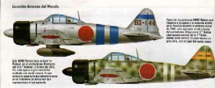 Arriba A6M2 del poortaviones Hiryu; abajo A6M2 con base en Rabaul, archipielago de las Bismarck