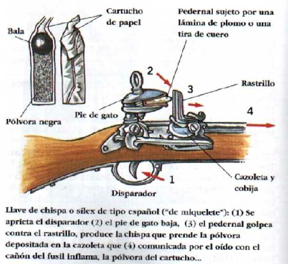 Componentes de un fusil en 1812