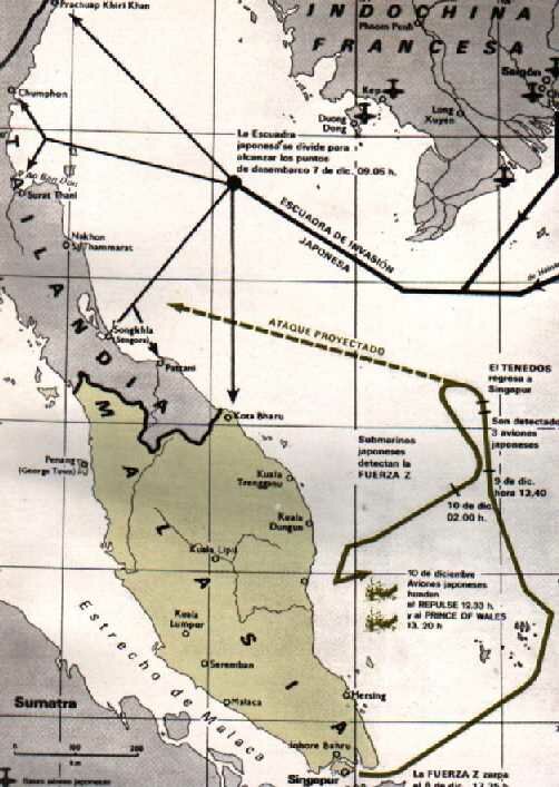 Curso de la Fuerza Z hasta su hundimineto